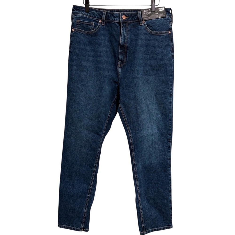 2/$25 Women’s Dark Blue Slim Ankle Grazer Straight Jeans Cotton Eco Friendly